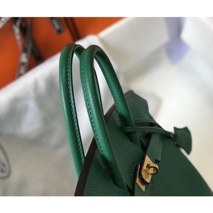 HERM Birkin 25cm Bag In Vert Vertigo Clemence Leather GHW