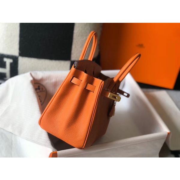HERM Birkin 25cm Bag In Orange Clemence Leather GHW