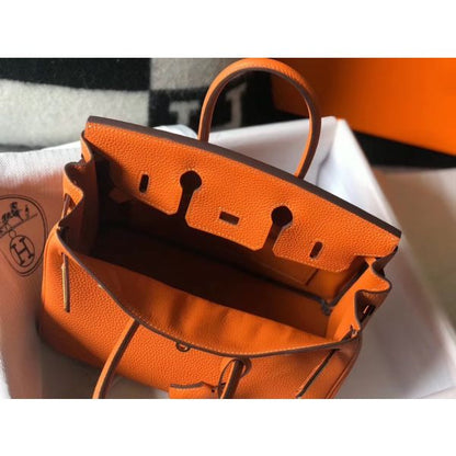 HERM Birkin 25cm Bag In Orange Clemence Leather GHW
