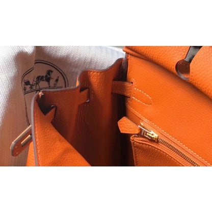 HERM Birkin 25cm Bag In Orange Clemence Leather GHW