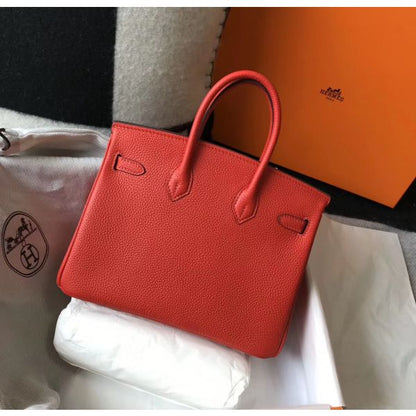 HERM Birkin 25cm Bag In Red Clemence Leather GHW