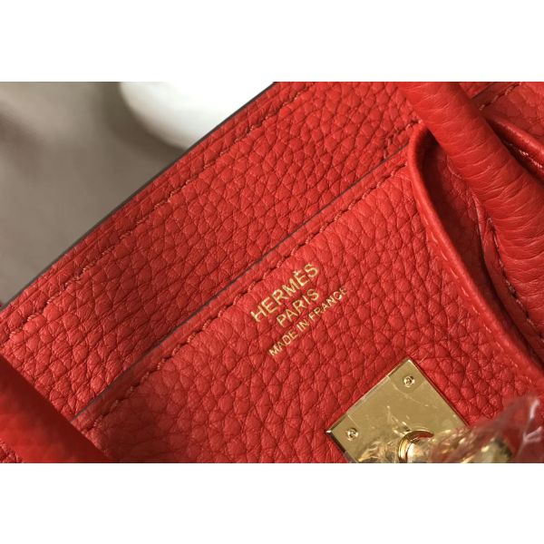 HERM Birkin 25cm Bag In Red Clemence Leather GHW