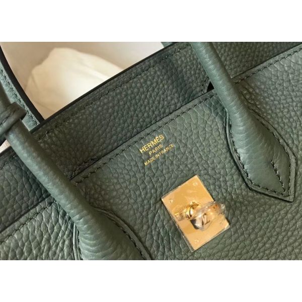HERM Birkin 25cm Bag In Vert Amande Clemence Leather GHW