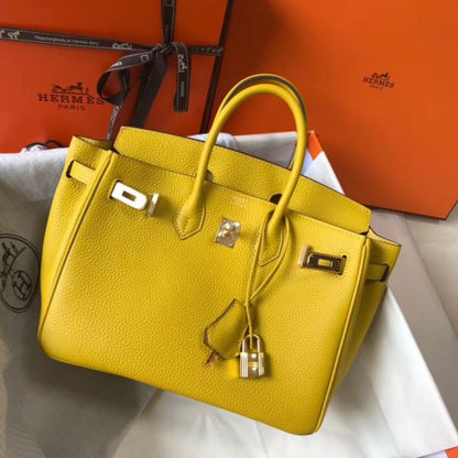 HERM Birkin 25cm Bag In Yellow Clemence Leather GHW