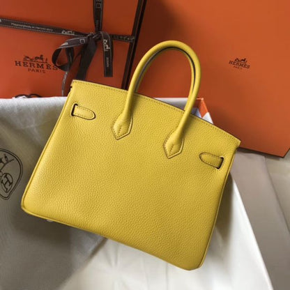 HERM Birkin 25cm Bag In Yellow Clemence Leather GHW