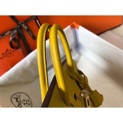 HERM Birkin 25cm Bag In Yellow Clemence Leather GHW