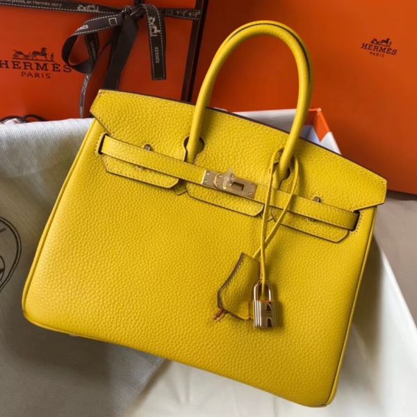 HERM Birkin 25cm Bag In Yellow Clemence Leather GHW