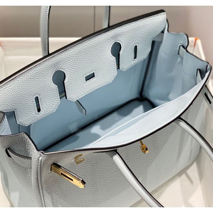 HERM Birkin 30cm Bag In Blue Brume Clemence Leather GHW