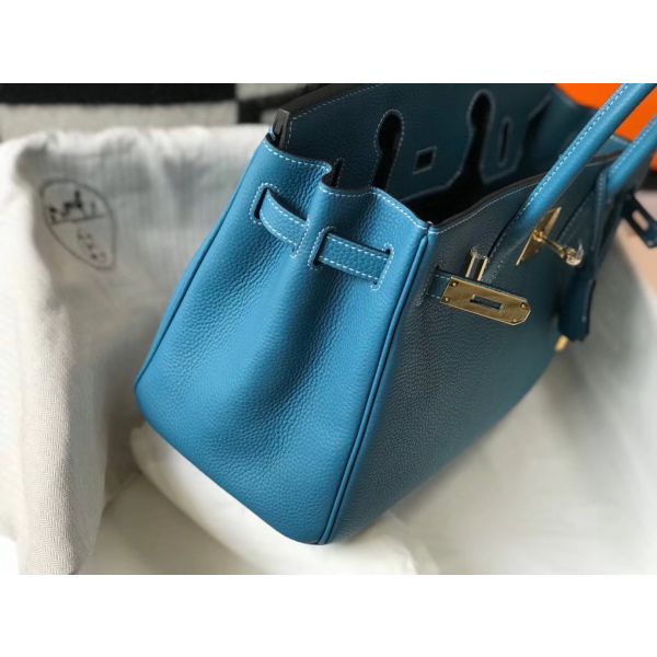 HERM Birkin 30cm Bag In Jean Blue Clemence Leather GHW