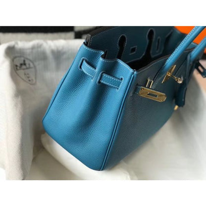 HERM Birkin 30cm Bag In Jean Blue Clemence Leather GHW