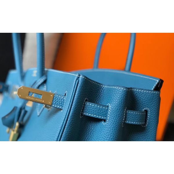 HERM Birkin 30cm Bag In Jean Blue Clemence Leather GHW
