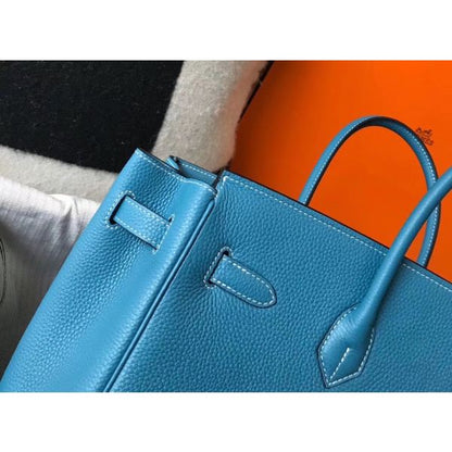 HERM Birkin 30cm Bag In Jean Blue Clemence Leather GHW