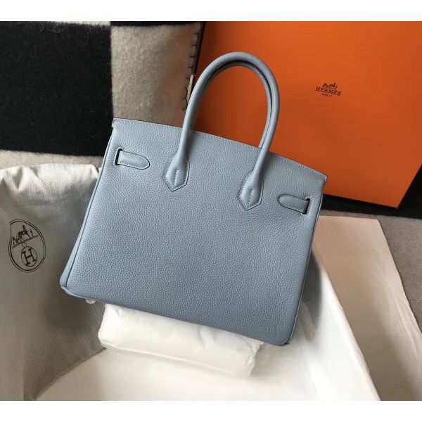 HERM Birkin 30cm Bag In Blue Lin Clemence Leather GHW