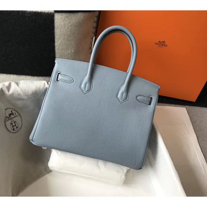HERM Birkin 30cm Bag In Blue Lin Clemence Leather GHW
