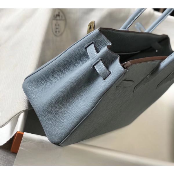 HERM Birkin 30cm Bag In Blue Lin Clemence Leather GHW