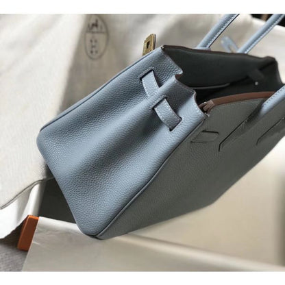 HERM Birkin 30cm Bag In Blue Lin Clemence Leather GHW