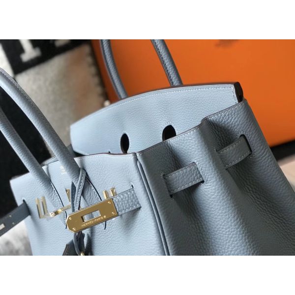 HERM Birkin 30cm Bag In Blue Lin Clemence Leather GHW