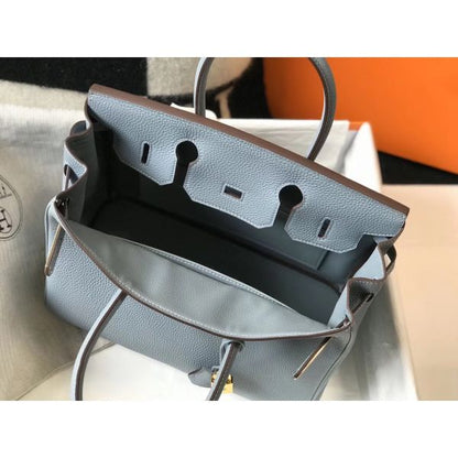 HERM Birkin 30cm Bag In Blue Lin Clemence Leather GHW