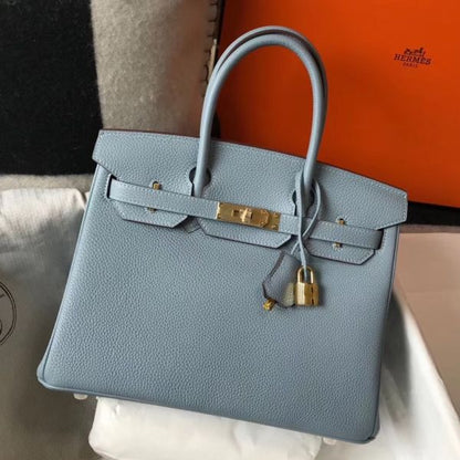 HERM Birkin 30cm Bag In Blue Lin Clemence Leather GHW