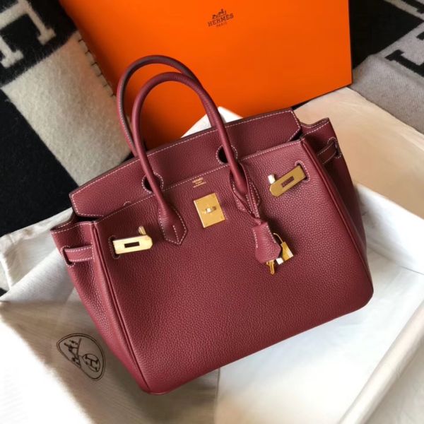 HERM Birkin 30cm Bag In Bordeaux Clemence Leather GHW