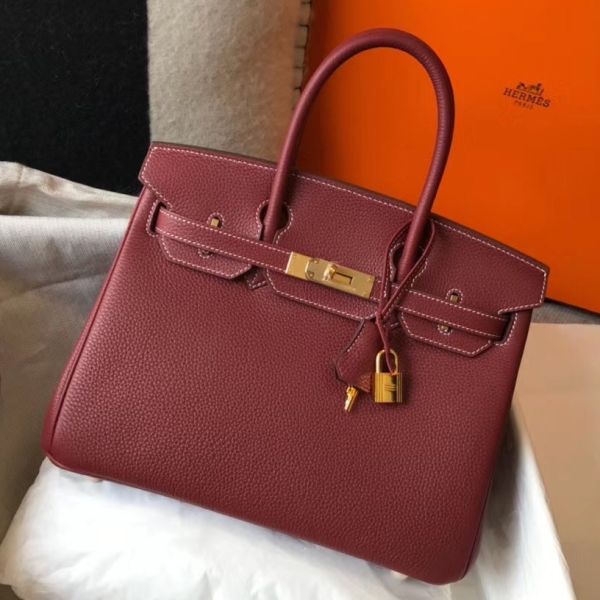 HERM Birkin 30cm Bag In Bordeaux Clemence Leather GHW