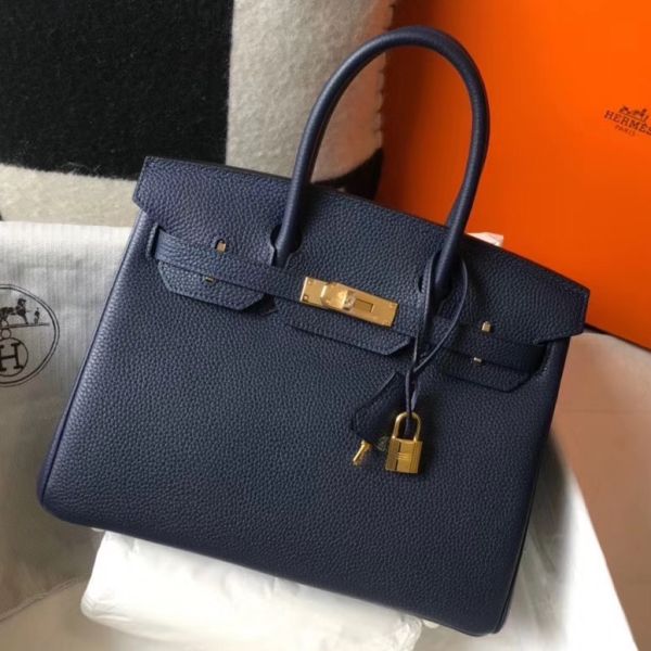 HERM Birkin 30cm Bag In Dark Blue Clemence Leather GHW