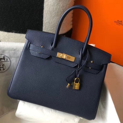 HERM Birkin 30cm Bag In Dark Blue Clemence Leather GHW