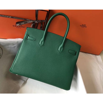 HERM Birkin 30cm Bag In Vert Vertigo Clemence Leather GHW
