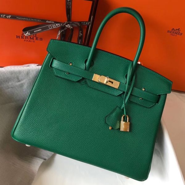 HERM Birkin 30cm Bag In Vert Vertigo Clemence Leather GHW