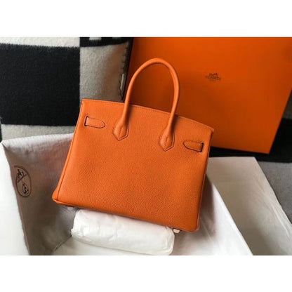 HERM Birkin 30cm Bag In Orange Clemence Leather GHW