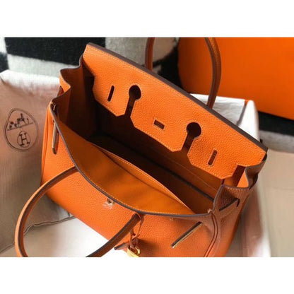 HERM Birkin 30cm Bag In Orange Clemence Leather GHW