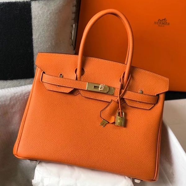 HERM Birkin 30cm Bag In Orange Clemence Leather GHW