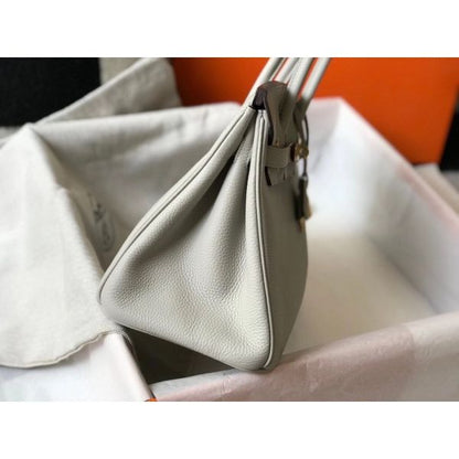 HERM Birkin 30cm Bag In Pearl Grey Clemence Leather GHW