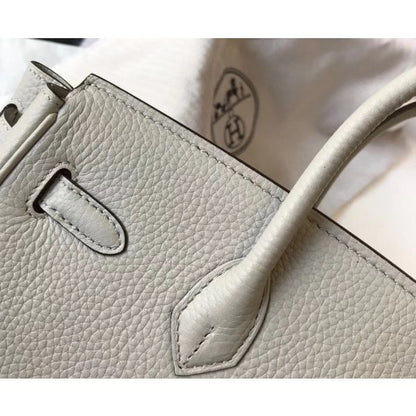HERM Birkin 30cm Bag In Pearl Grey Clemence Leather GHW