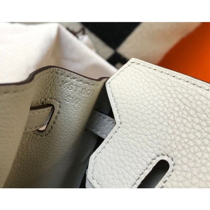 HERM Birkin 30cm Bag In Pearl Grey Clemence Leather GHW