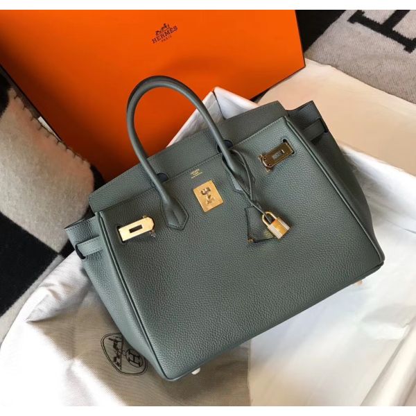 HERM Birkin 30cm Bag In Vert Amande Clemence Leather GHW