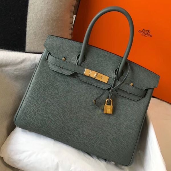 HERM Birkin 30cm Bag In Vert Amande Clemence Leather GHW