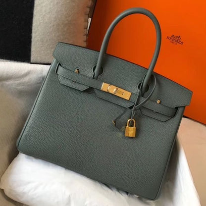 HERM Birkin 30cm Bag In Vert Amande Clemence Leather GHW