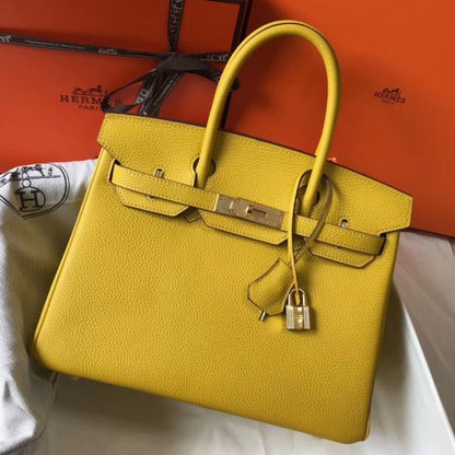 HERM Birkin 30cm Bag In Yellow Clemence Leather GHW
