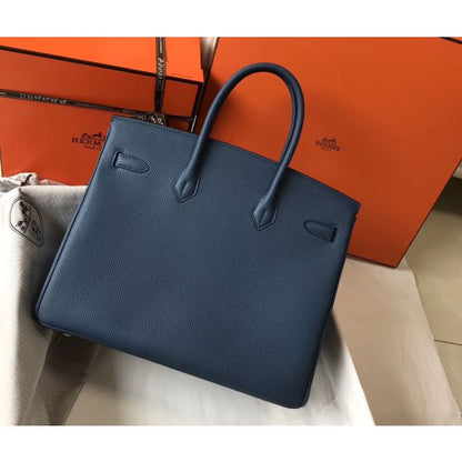 HERM Birkin 35cm Bag In Blue Agate Clemence Leather GHW
