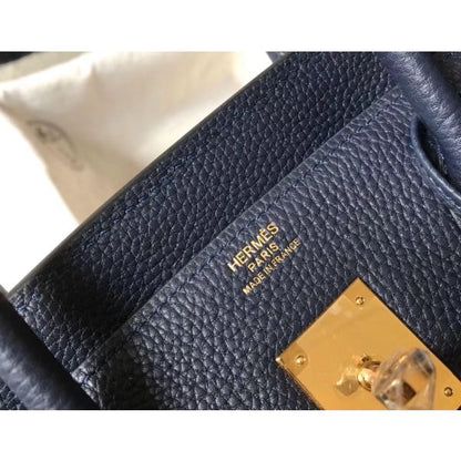 HERM Birkin 35cm Bag In Dark Blue Clemence Leather GHW
