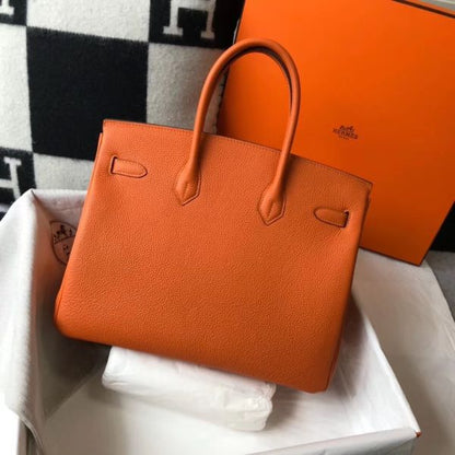 HERM Birkin 35cm Bag In Orange Clemence Leather GHW