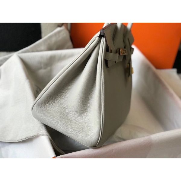 HERM Birkin 35cm Bag In Pearl Grey Clemence Leather GHW