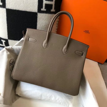 HERM Birkin 35cm Bag In Taupe Grey Clemence Leather GHW