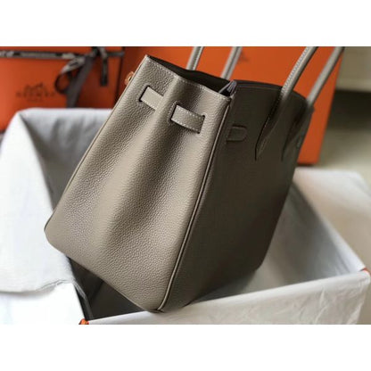 HERM Birkin 35cm Bag In Gris Tourterelle Clemence Leather GHW
