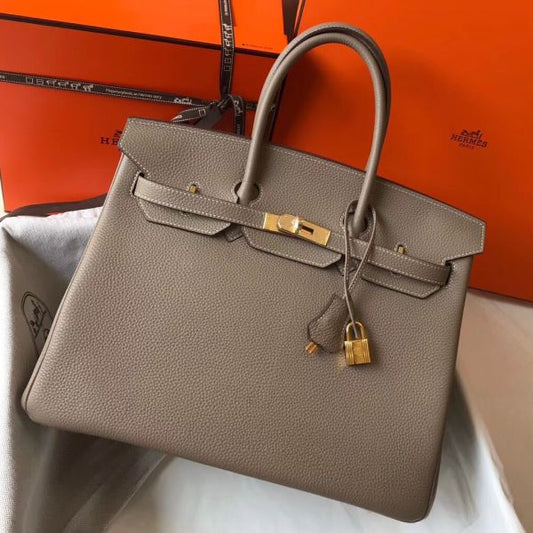 HERM Birkin 35cm Bag In Gris Tourterelle Clemence Leather GHW