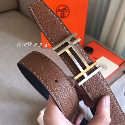 HERM H Au Carre Belt Buckle & Brown 32mm Strap
