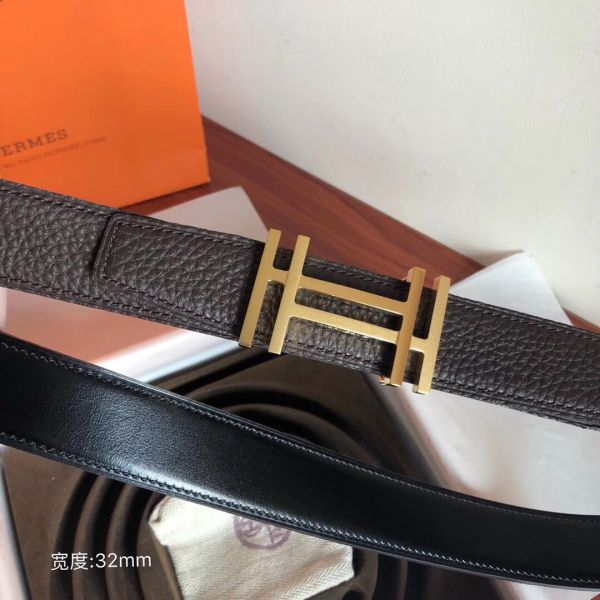 HERM H Au Carre Belt Buckle & Cafe 32mm Strap