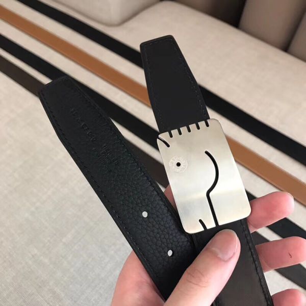 HERM Black A Cheval Belt Buckle 32 MM Reversible Leather