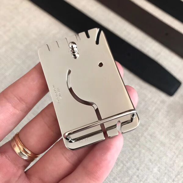 HERM Black A Cheval Belt Buckle 32 MM Reversible Leather